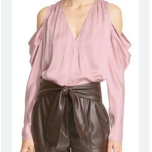 Jonathan Simkhai Pink Remington Silk V-Neck Cold Shoulder Blouse